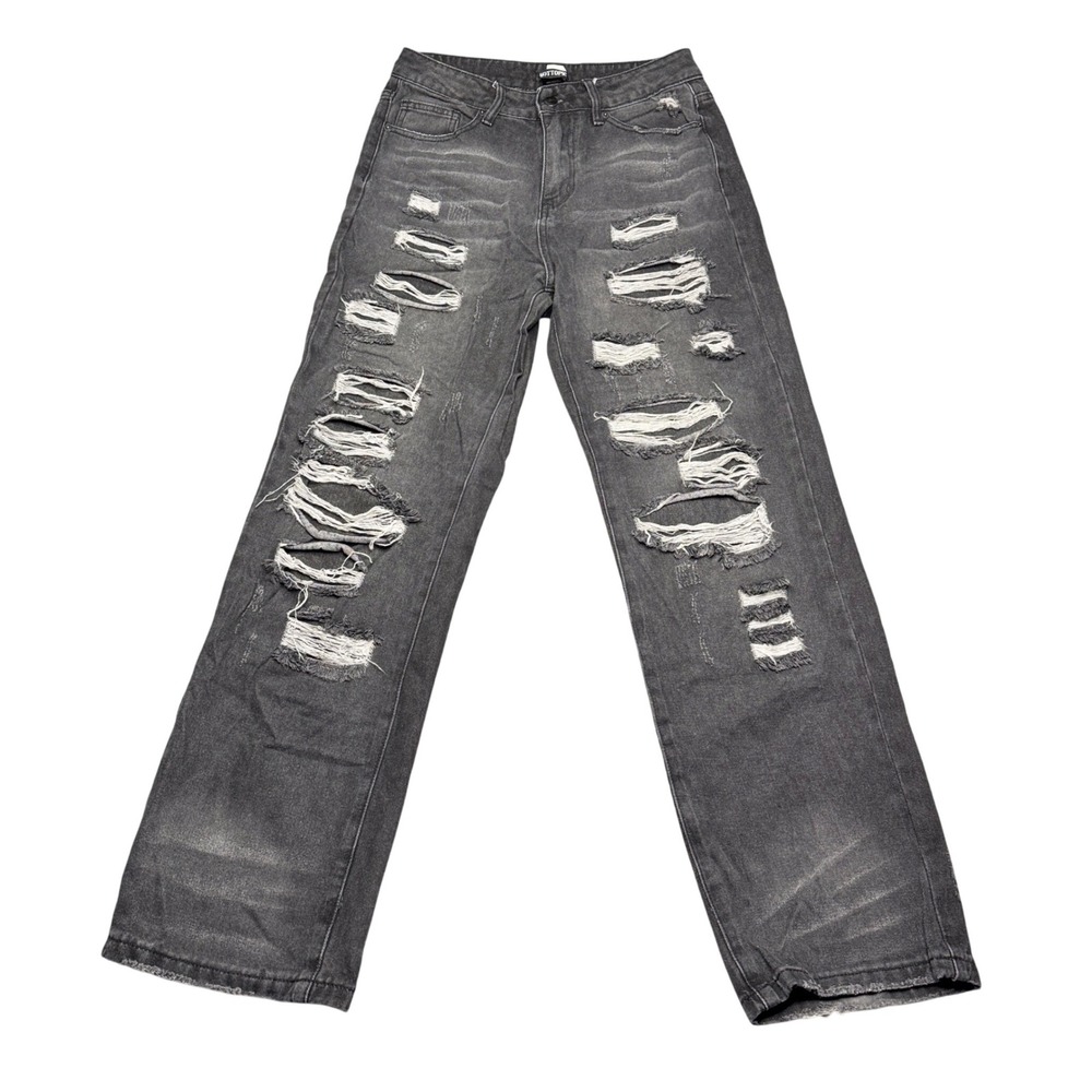 Hot Topic Distressed Grunge‎ Ripped Jeans Black Wash Wide Leg Denim Men 28Wx32L